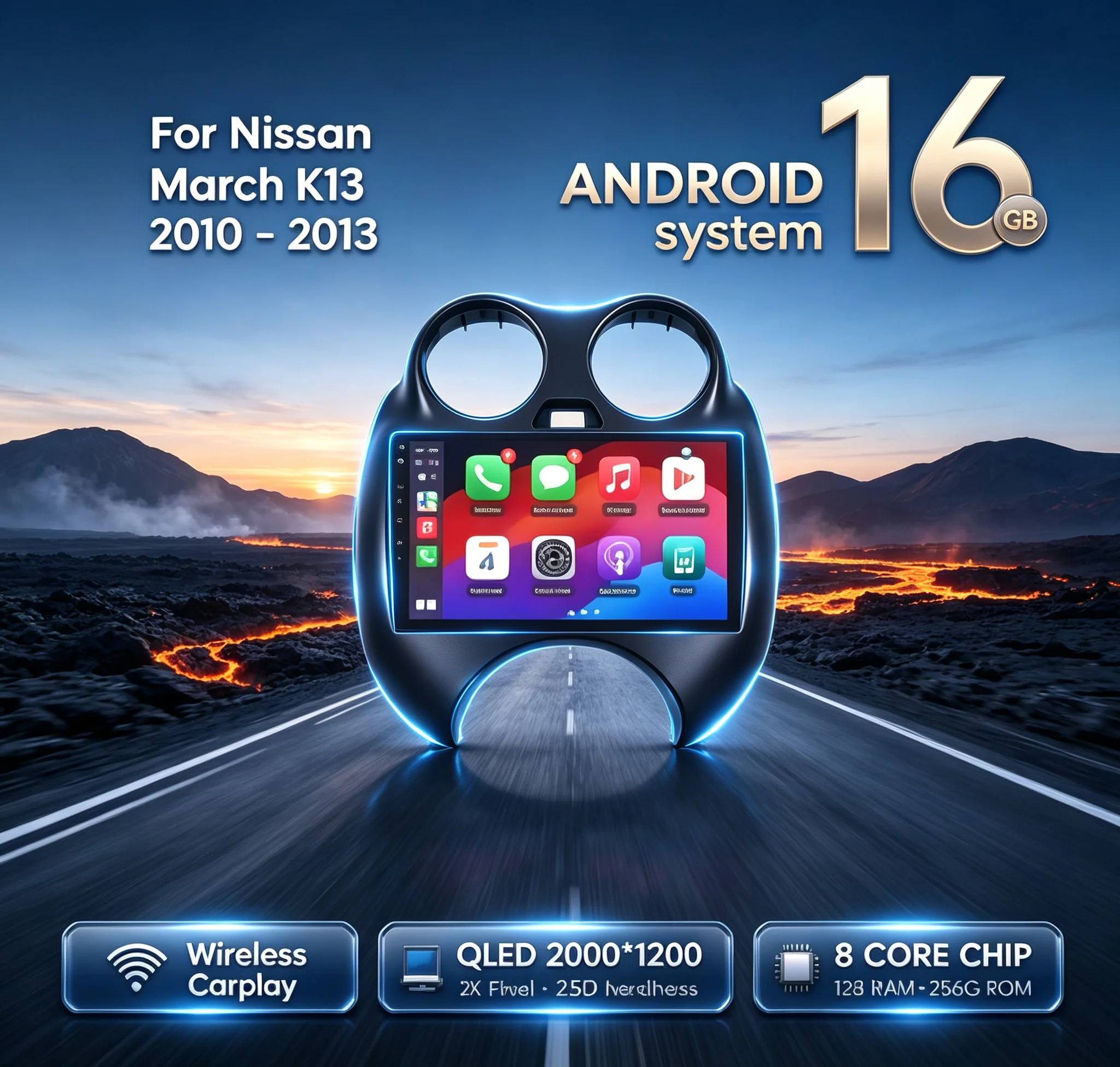 9inch Android 16 Carplay For Nissan March K13 2010-2013 Car Radio Multimedia Navigation 2K QLED Screen