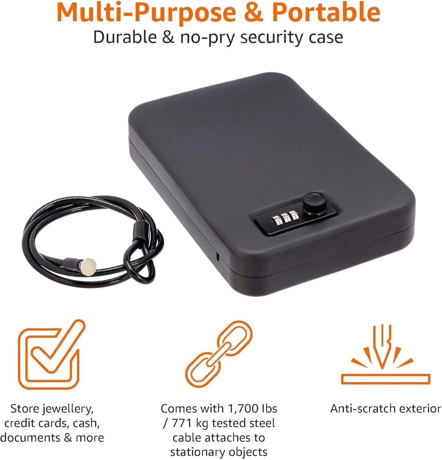 Portable Security Case Lock Box Safe, Small Lock Box with Code, for College Dorm Room, Home, Combination Lock