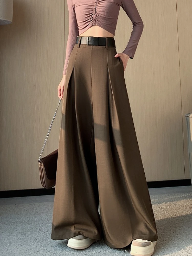 Geavanceerde pakbroek dames in de herfst, losse hoge taille en hangende sensatie, verlengde vloerlengte, casual broek met wijde pijpen
