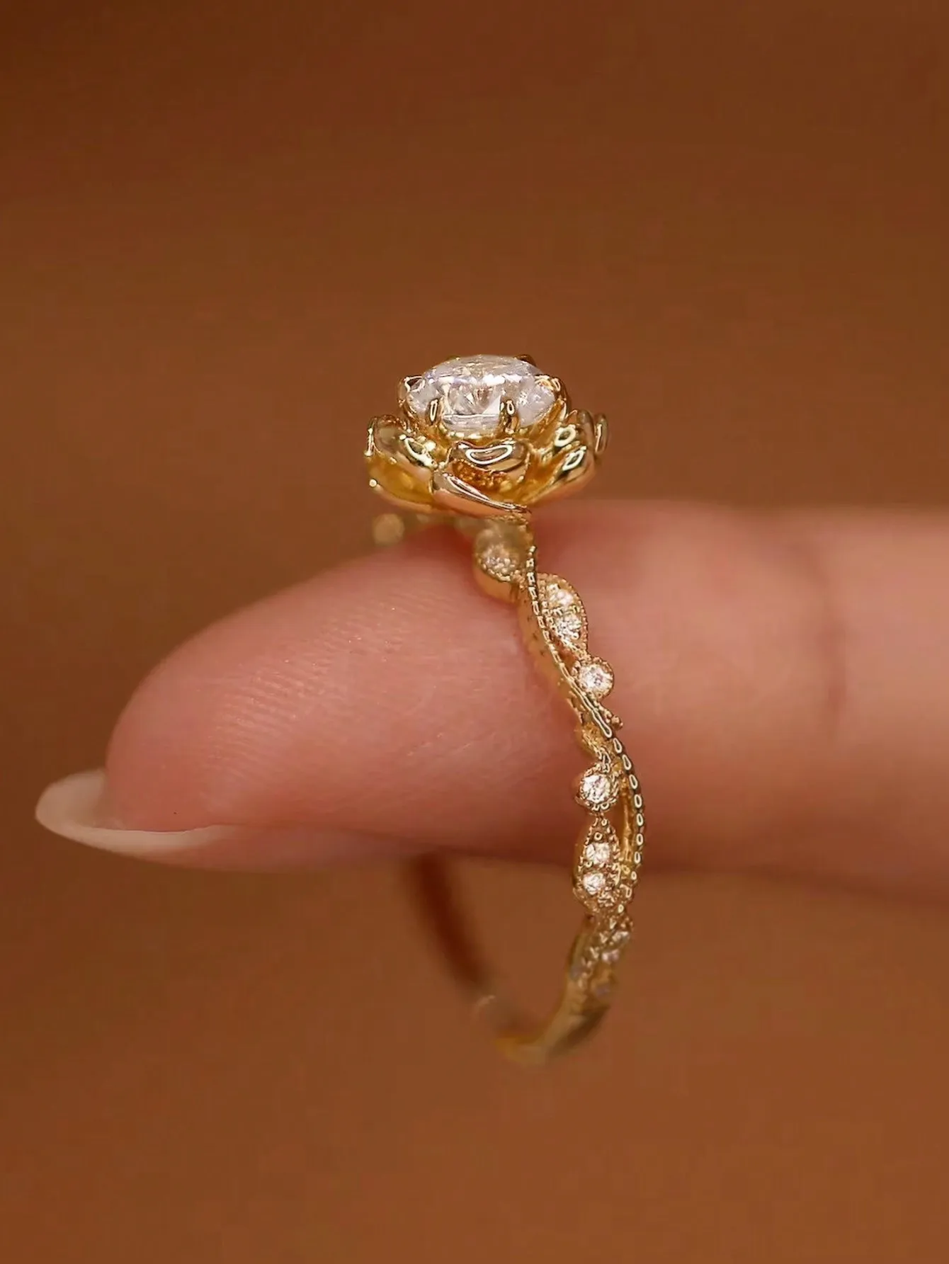 S925 زهرة الورد مطعمة الزركون الزفاف خاتم فضة الأوروبية والأمريكية ضوء فاخر رائعة موضة أنيقة رومانسية الذكرى الزفاف العروس مجوهرات الراقية للأم والزوجة المرأة الراقية مجوهرات #1