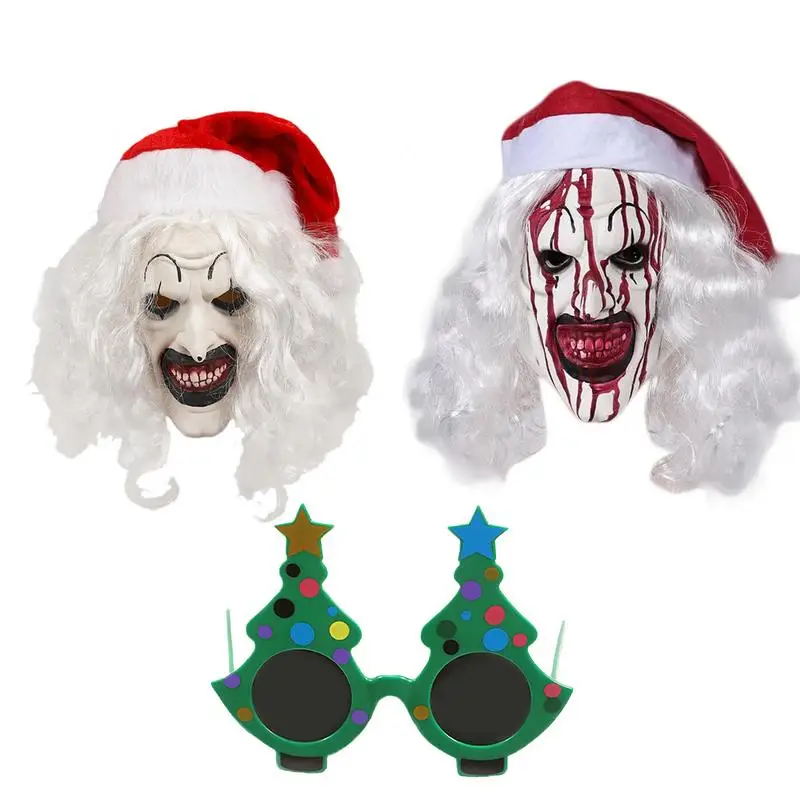 Art Clown Mask Glasses Cosplay 2024 Costume Accessories Halloween Bloodstained Mask Christmas Headgear