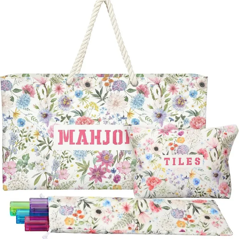 Mahjong set large-capacity portable makeup storage bag with letter print, versatile travel toiletry handbag