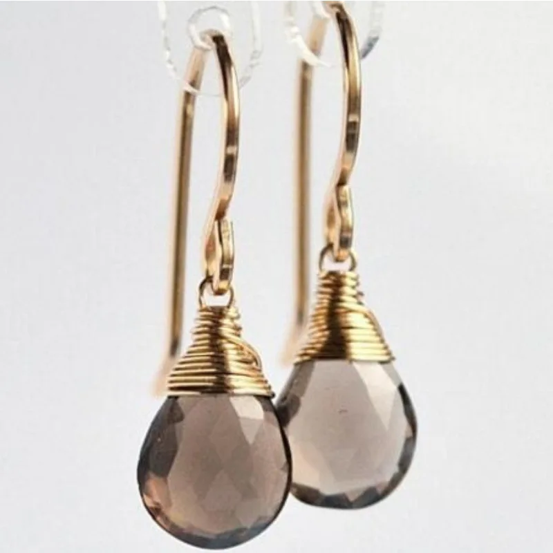 Huajie Smoked Quartz Earrings for Women Light Bulb Design Wild Party Gifts Ear Fashion Jewelry