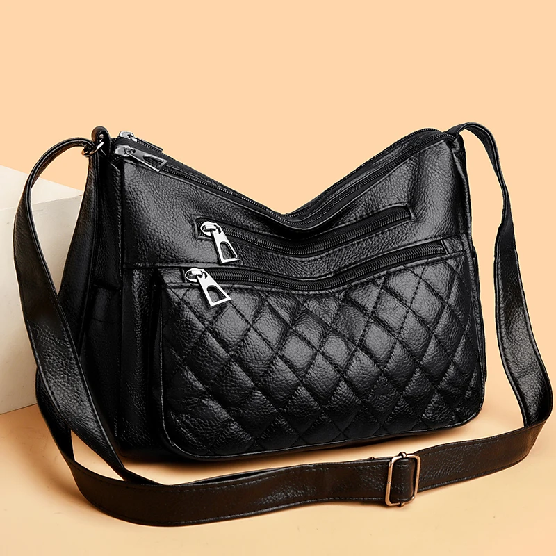 

Женская черная сумка через плечо с тиснением логотипа кенгуру, кожаная сумка через плечо с тремя основными отделениями