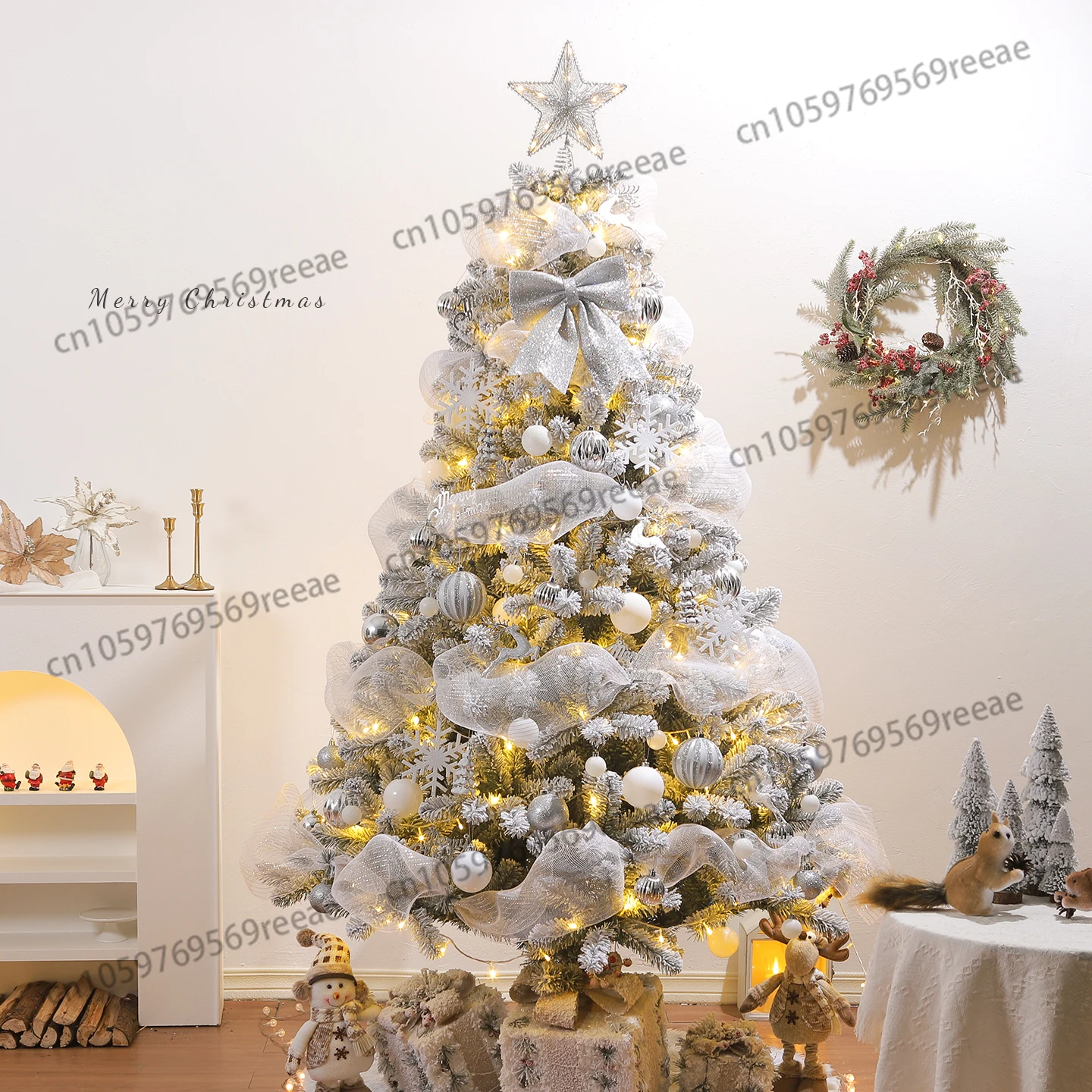 

Рождественская белая флокированная рождественская елка для торгового центра и домашней гостиной, высококачественное атмосферное украшение снежной елки
