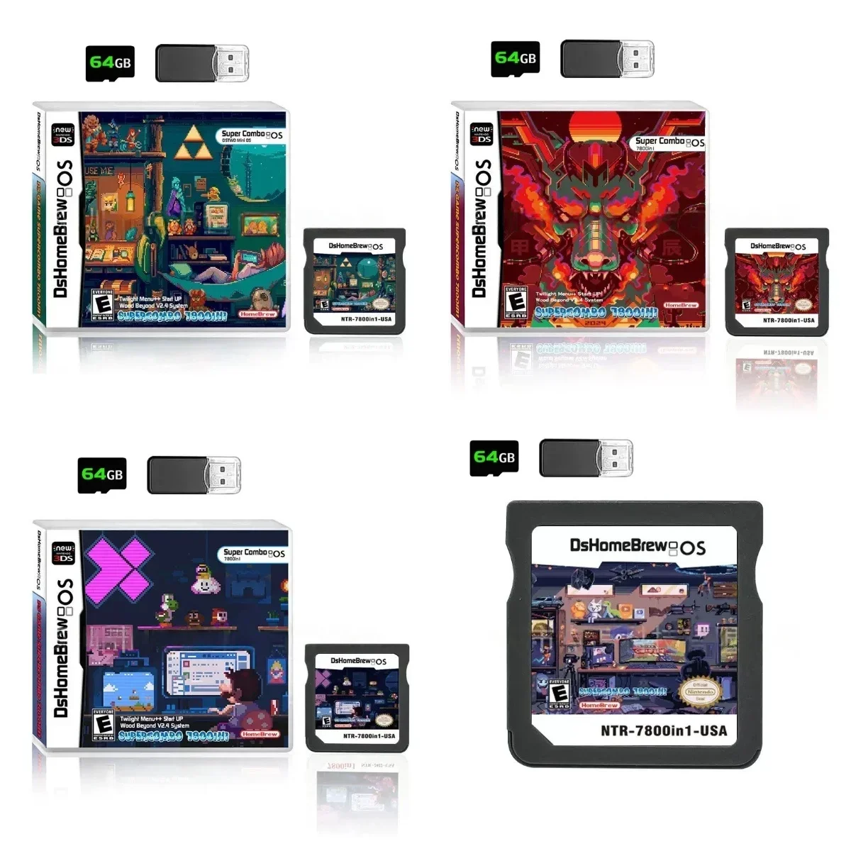 

NDS New DS 7800 in 1 Game Collection R4 3DS Flash Card NDS SDHC Adapter Memory Burning Card RTS DS Video Game Card