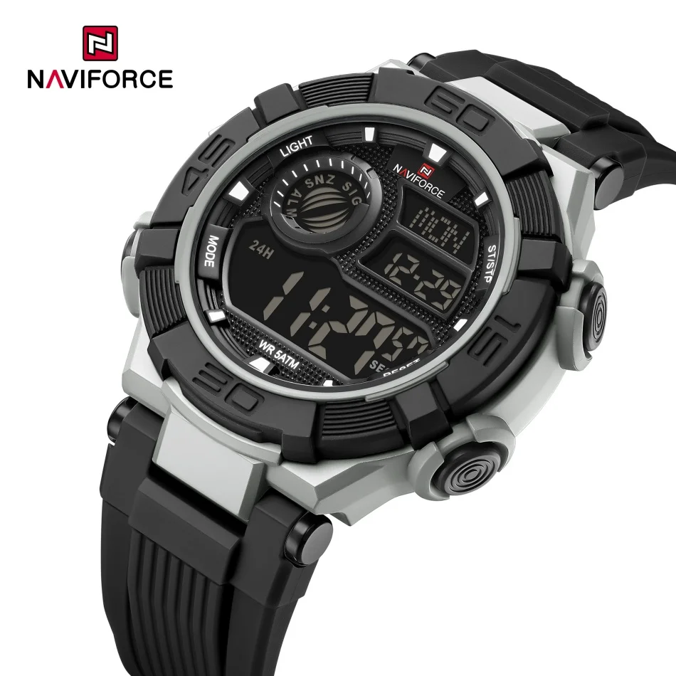 New NAVIFORCE Men's 5ATM Waterproof  Mode LED Display Sport Electronic Writs Watch with Day Date Display Alarm Male Clocks Gifts