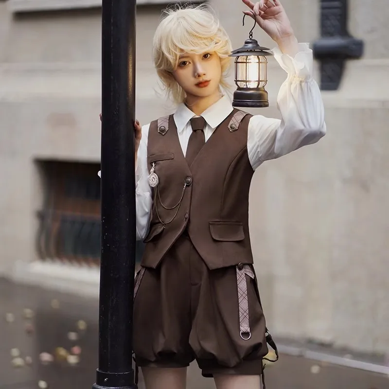 

Detective Lolita Cosplay Shirt Vest Strap Pant Prince Spring Summer Suit Japanese Campus 3PCS Halloween Cosplay costume and prop