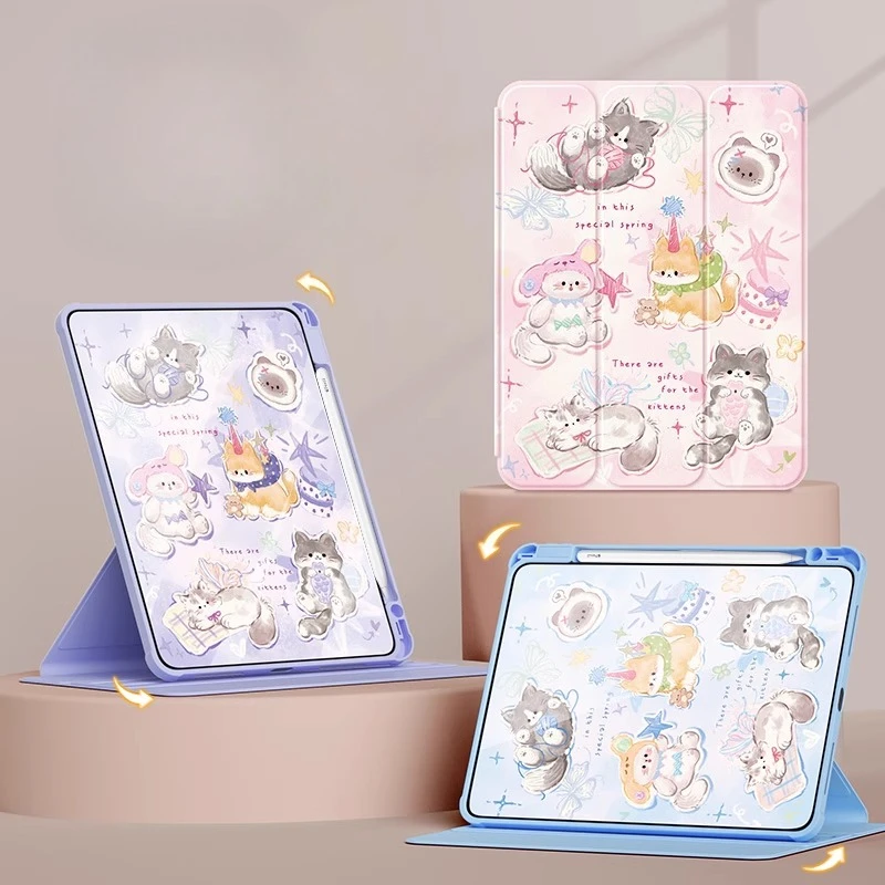 

Cute Cat Print For iPad Case Funda ipad A16 11in Pro4 5 6 12.9in M4 Protective Case Air 4 5 M2 M3 9th 10th 11th Gen Tablet Cover