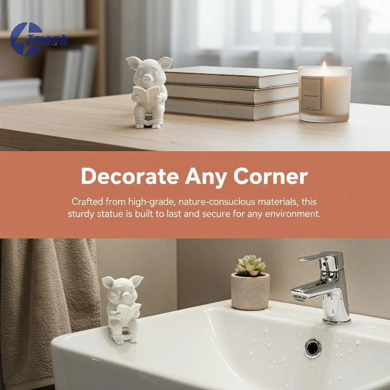 New！Cute Pig Sitting On Toilet Bathroom Decor Tabletop Or Wall Mounted For Home Office Living Room Display Decor