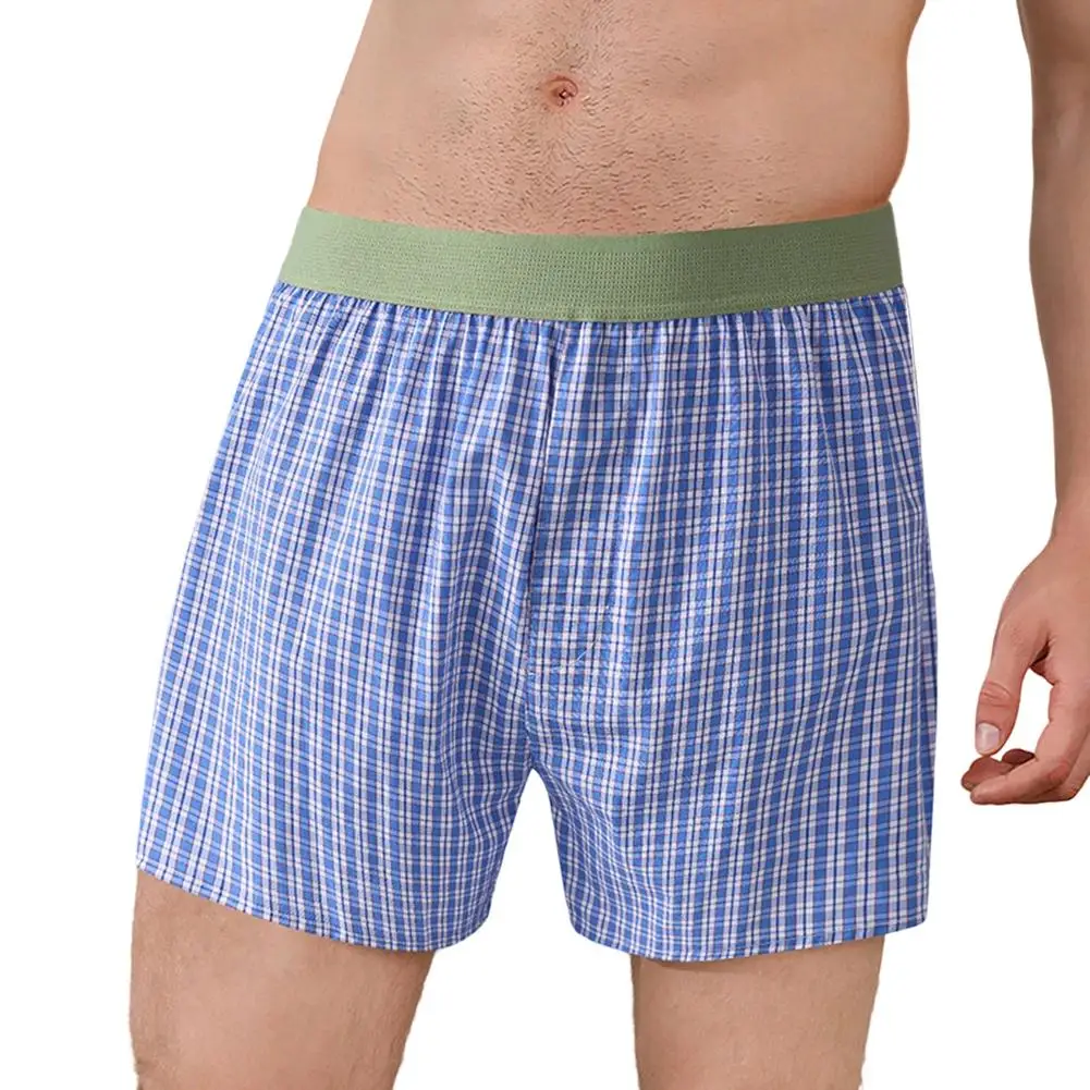 

Men Plaid Stripe Print Boxer Shorts Summer Breathable Underwear Elastic Waist Comfortable Trunks Underpants For Home Wear