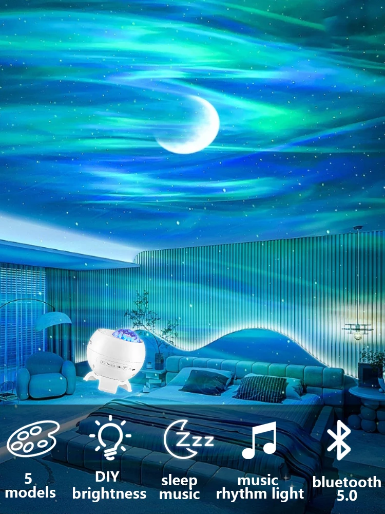 Aurora Star Projector Lamp 2024 Galaxy Starry Sky Atmosphere Light Northern Lights USB Rechargeable Small Nightlight Speaker