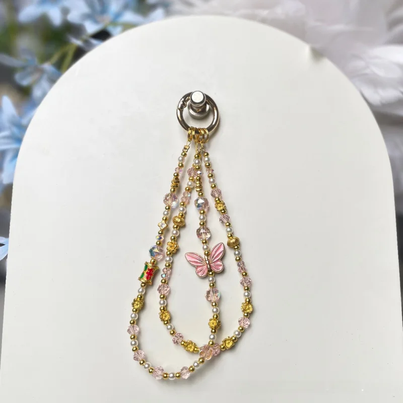 

Ins Style Elegant phone strap, creative alloy butterfly design, crystal beaded phone pendant, keychain bag decorative accessory