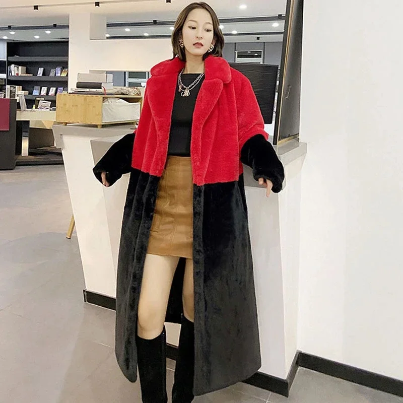 Long Faux Rabbit  Fur Coat Women Winter Fashion Thick Warm Fur Coats Outerwear Fake Fur Jacket Plus Size