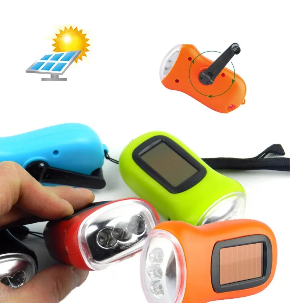 Hand Crank LED Flashlight Solar Powered Dynamo Emergency Rechargeable Flashlight Power Wind Up Torch Light For Fishing Boating