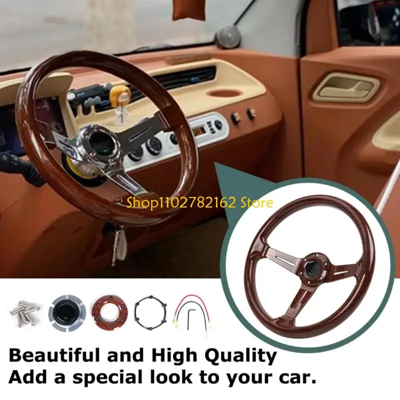 

547B Premium ABS Walnut Texture Steering Wheel 350mm Diameter Ergonomic Grip Universal Compatibility For Auto Inner Upgraded