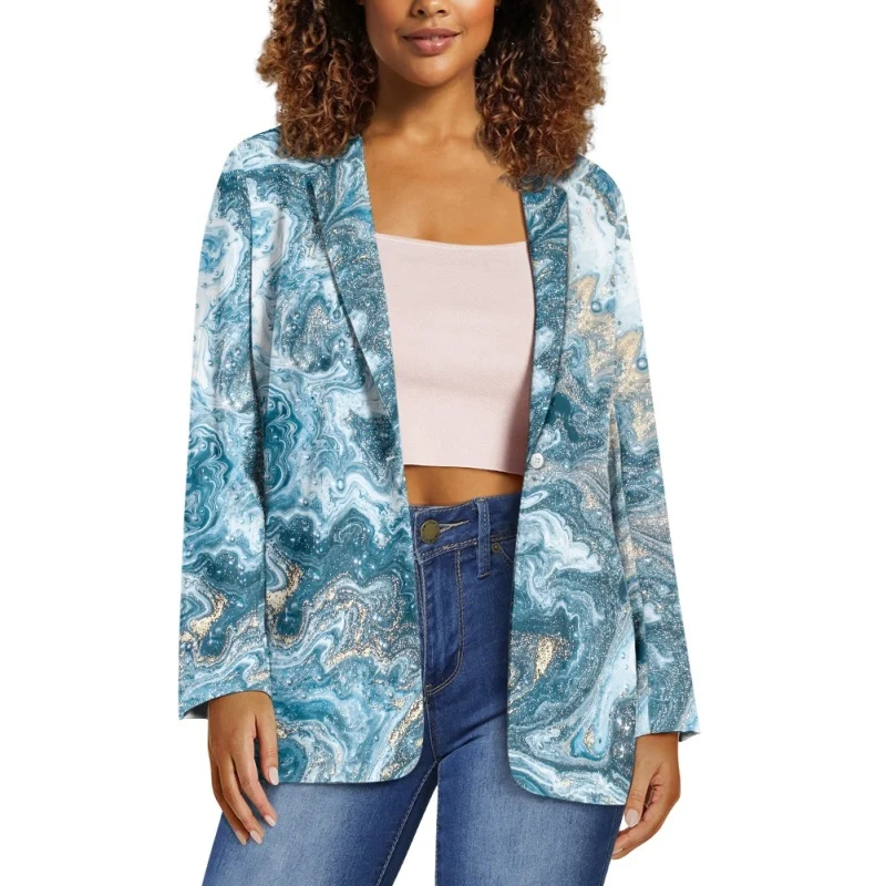 

Noisydesigns Starry Sky Blue Printed Women's Newest Blazer 2024 Designer Jacket Coats Casual Slong Sleeve Slim Spring Autumn