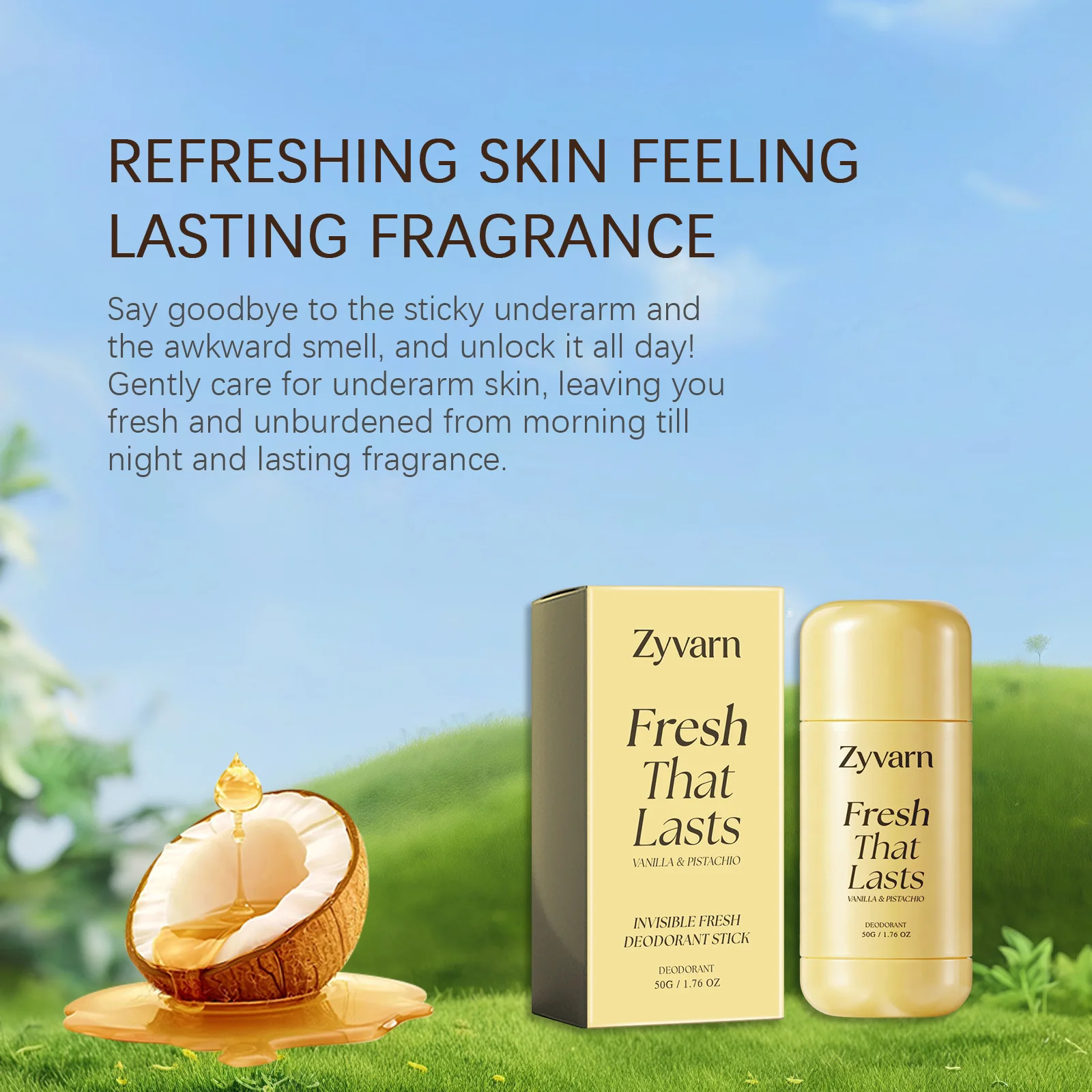 Invisible Deodorant Stick Vanilla Pistachio Scent Bad Odor Control All Day Odor Block Underarm Care Lasting Fresh Underarm Cream