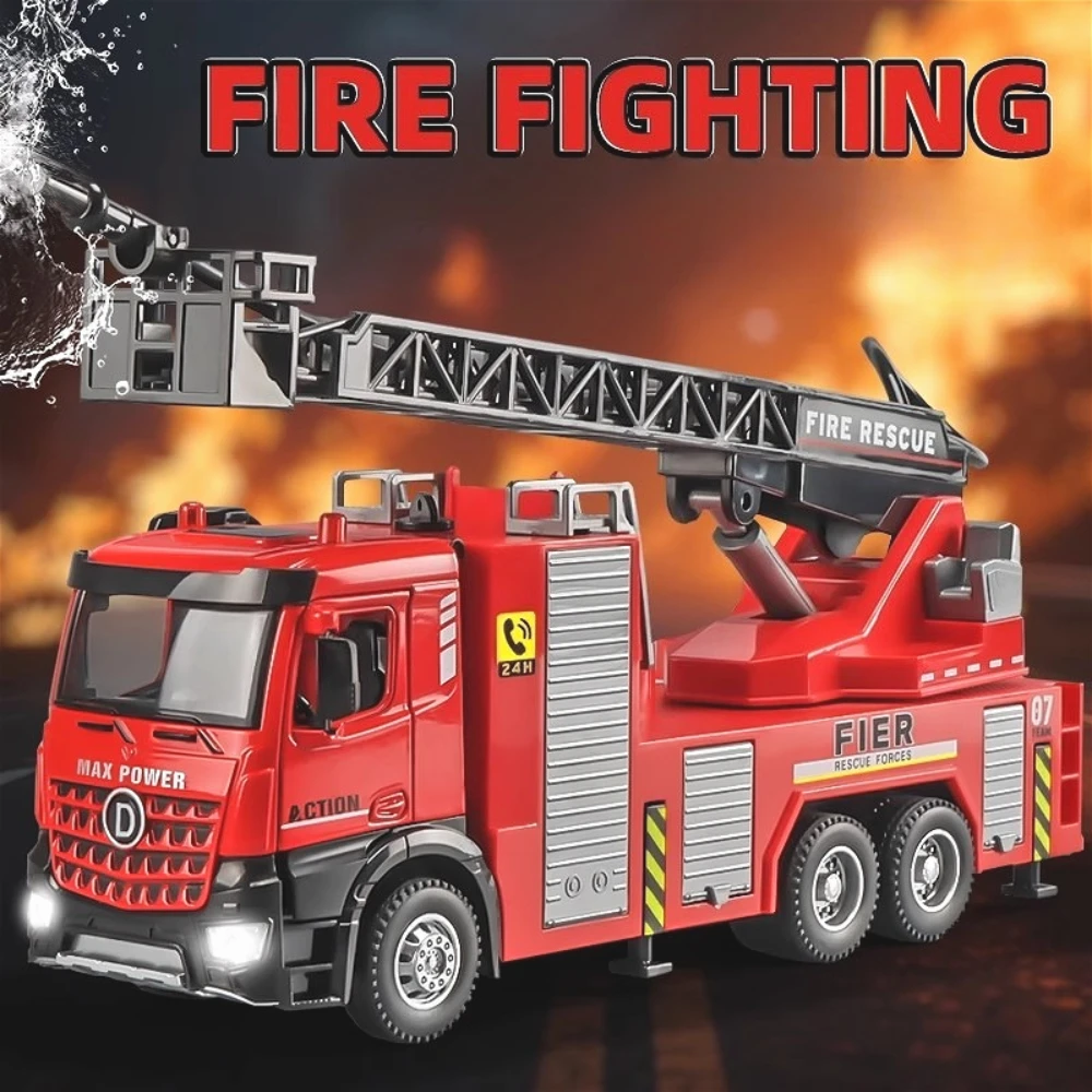 

1:32 Scale Fire Truck Concrete Pump Car Model Toy Alloy Diecast Light Music Water Spray Rescue Cars Models Gifts for Children