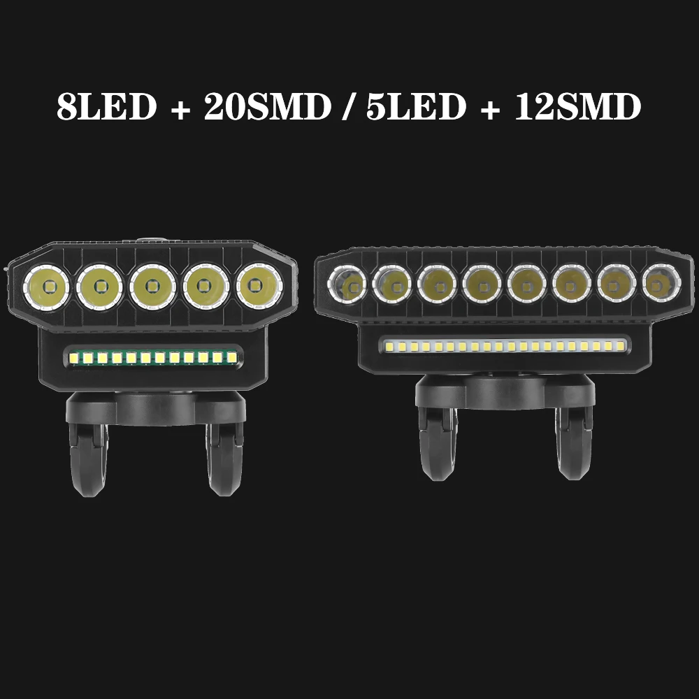 أضواء دراجة نارية مقاومة للماء المحمولة القابلة لإعادة الشحن LED المصباح 8/5 LED 20/12 SMD العالمي 6 طرق الإضاءة أضواء دراجة