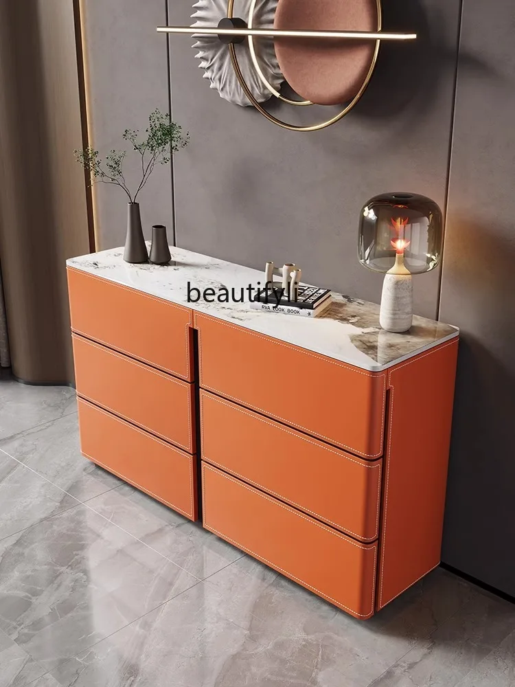 

yj15Minimalist Light Luxury and Simplicity Modern Saddle Leather Storage Storage Entrance Wall Living Room Dining Room Sideboard