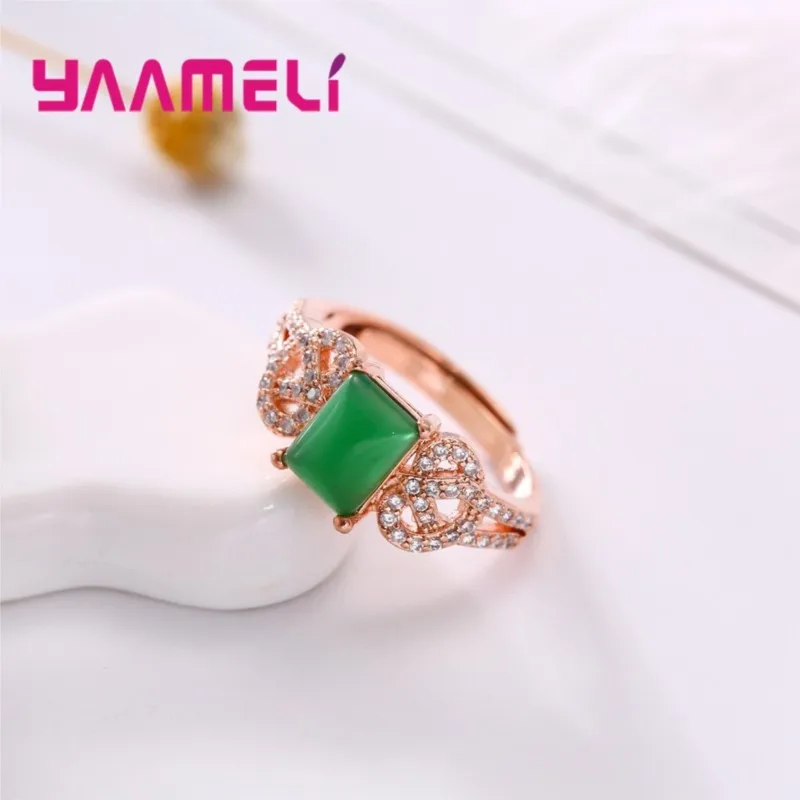 Attractive Green Stone CZ Rings Women 4 Claw Inay Fashion Jewelry Opal Opening Ring Size 925 Sterling Silver Jewelry