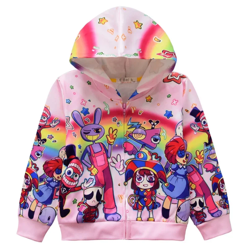 Felpa con cappuccio con cerniera circo digitale per bambini Pompi jaragathas giacca con stampa felpe per ragazzi e ragazze Cartoon Carnevale regalo di compleanno per bambino