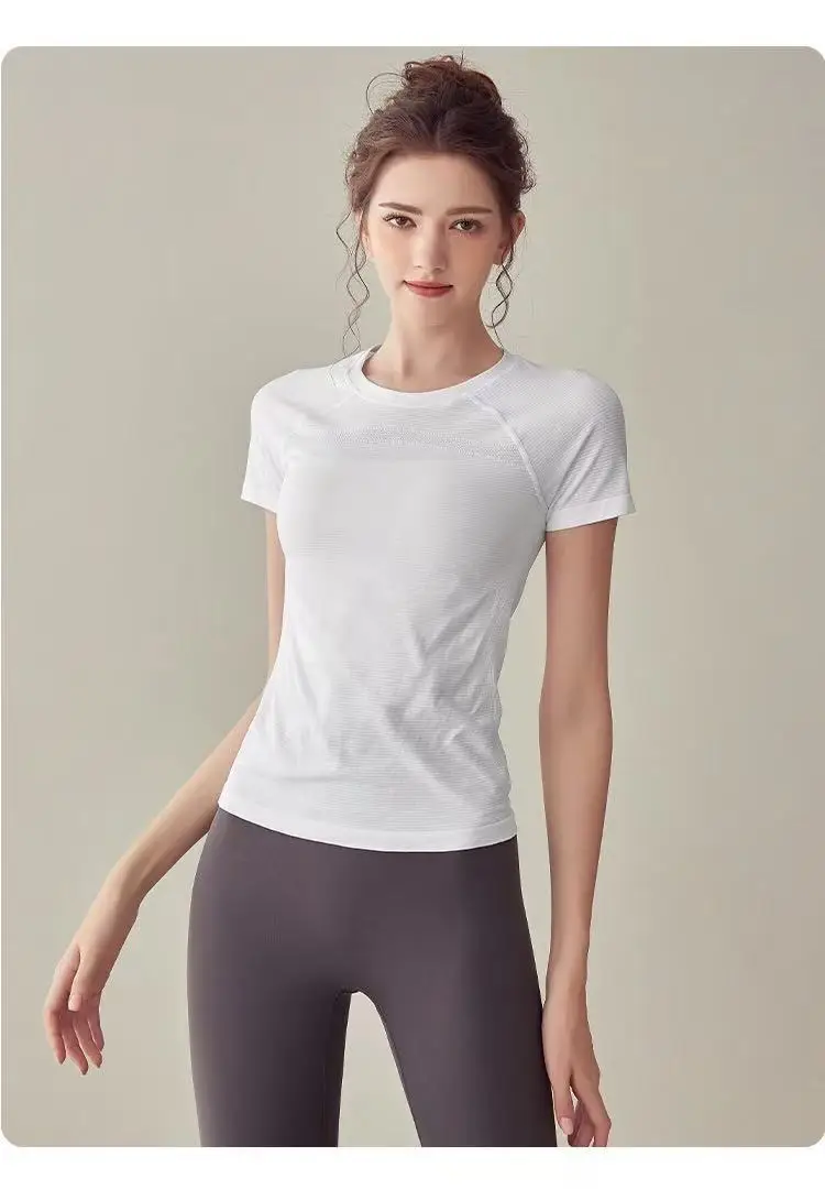 Sport-Tops Schnelltrocknend Damen Fitness Lauf-Yoga Kurzarm Feuchtigkeitsspendend Wundfreundlich Elastisch Atmungsaktives Yoga-Anzug T-Shirt – Detail 5