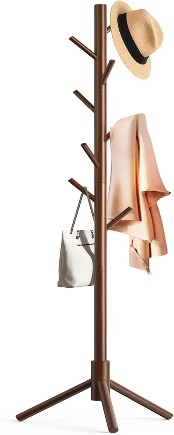 

Wooden Coat Rack Stand, Freestanding Coat Rack with 8 Hooks, 3 Adjustable Size Coat Tree for Hats, Coats, Scarves bags,