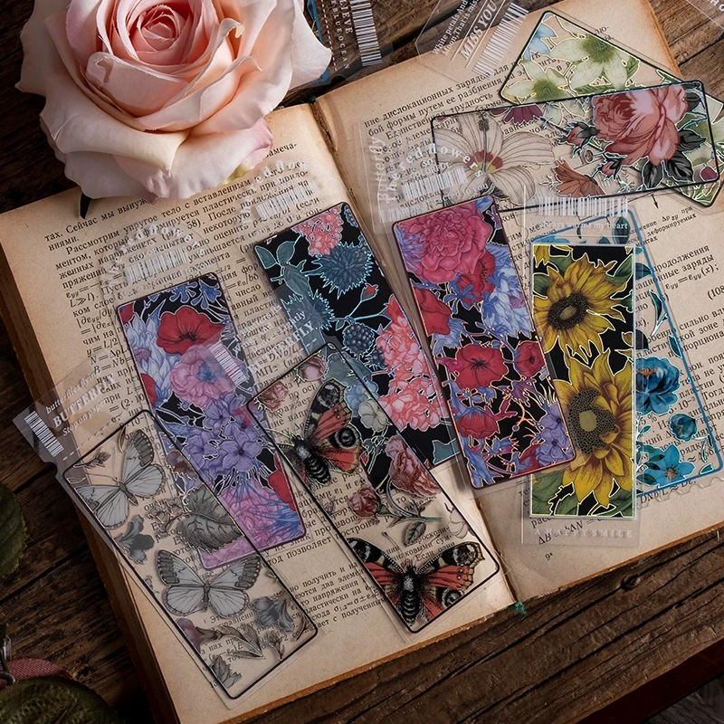 4pcs Retro Flower Butterfly Bookmark PVC Matte Reading Book Mark Vintage Reading School Classroom Library Student Supplies