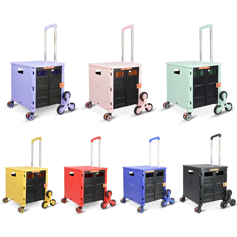 BAOYU Portable Small Foldable Mini Shopping Basket Cart Trolley Tote Cart Pull Cart Climbing Wheels Folding Wagon