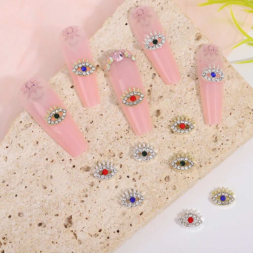 10Pcs Evil Eye Nail Art Charms 3D Alloy Eyes with Long Eyelashes Design Nail Decoration Luxury Diamonds DIY Nail Accessories