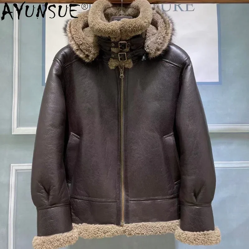 

AYUNSUE Winter Genuine Leather Jacket Man Nature Real Fur Coat Male Short Warm Thick Sheepskin Leather Jakcets Chaquetas Hombre