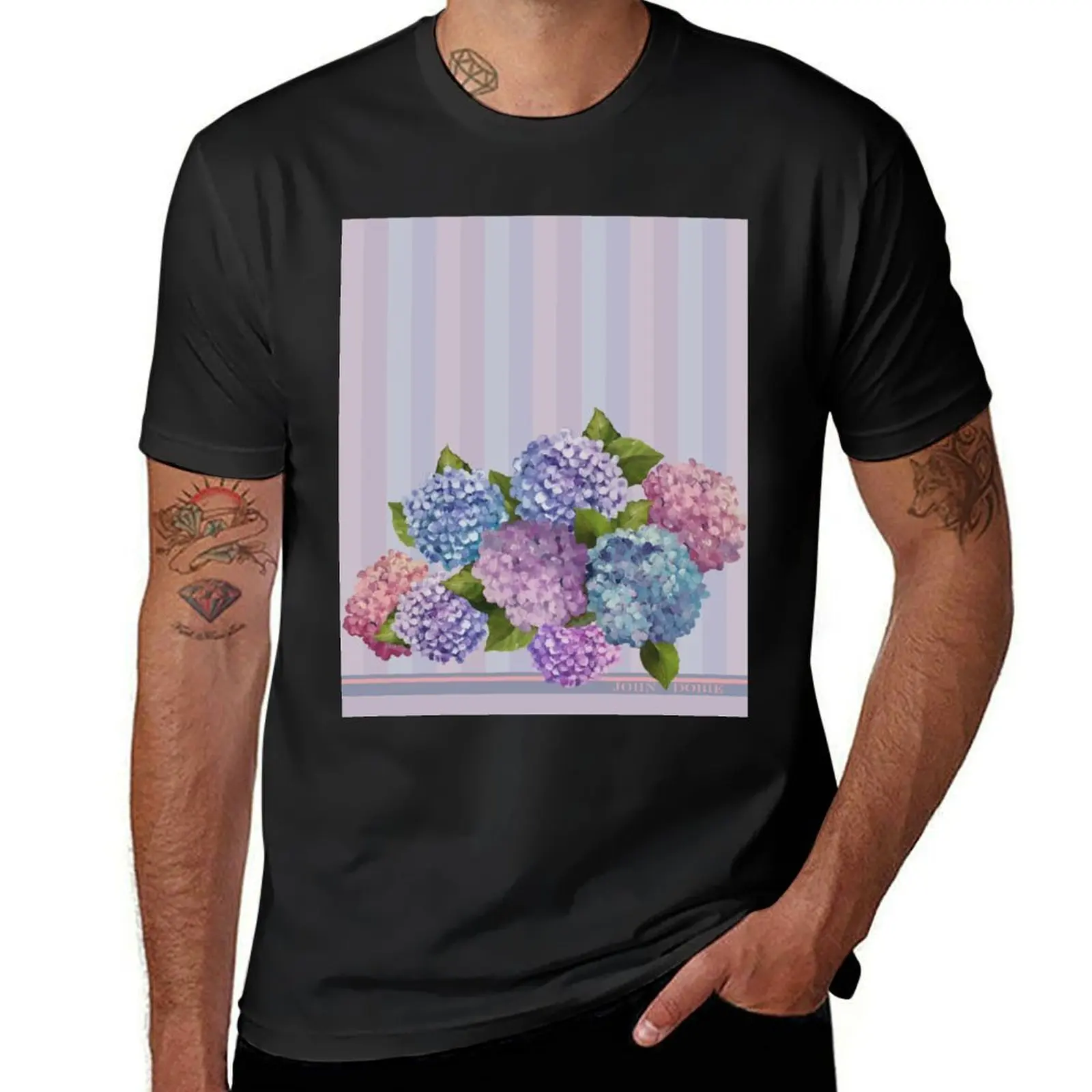 Hydrangea Stripe T-shirt heavyweights Aesthetic clothing sports fans t shirts for men