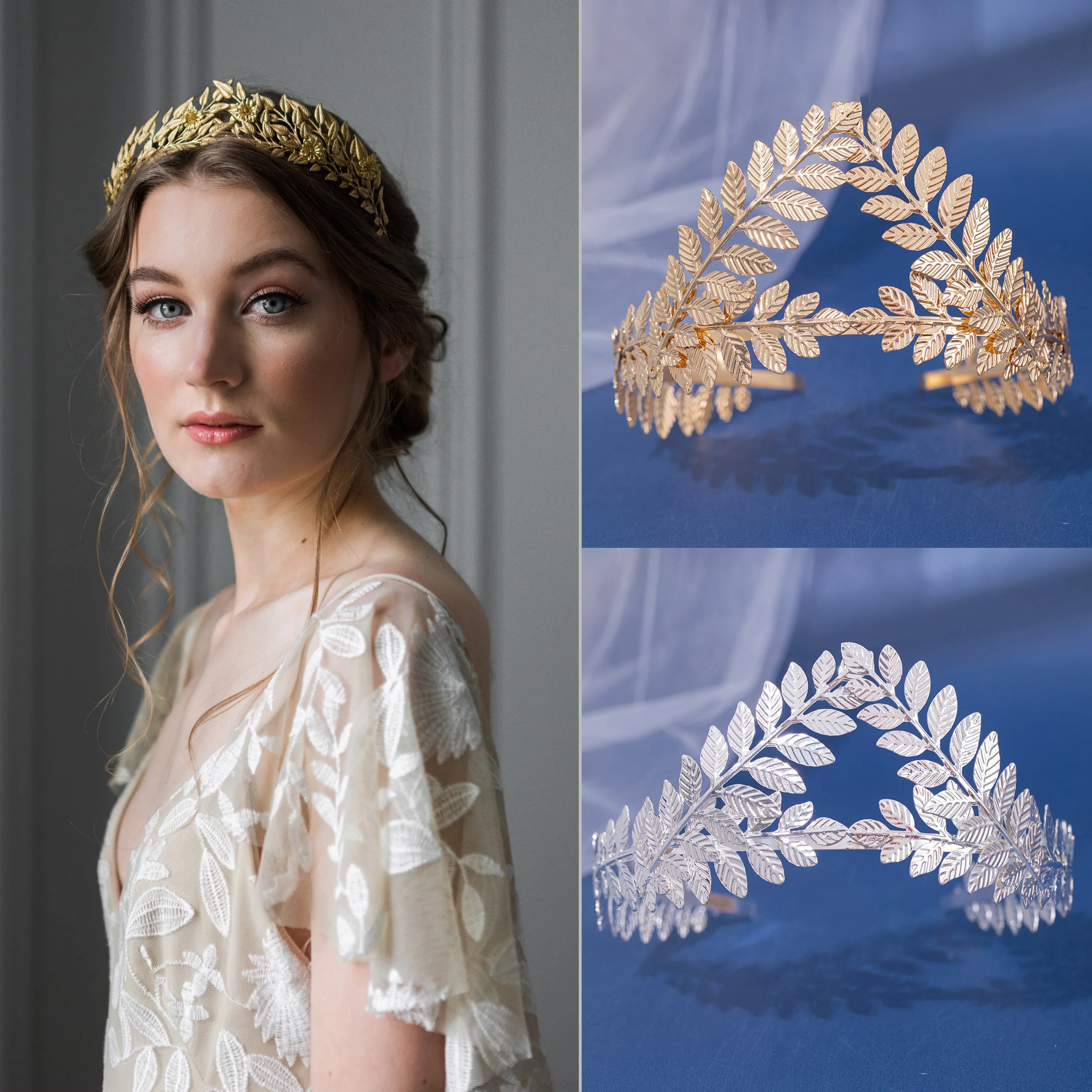 Vintage Gold Leaf Tiara Crown Bridal Headpiece Head Jewelry Women Hairband Bridal Wedding Hair Jewelry Queen Party Accessories