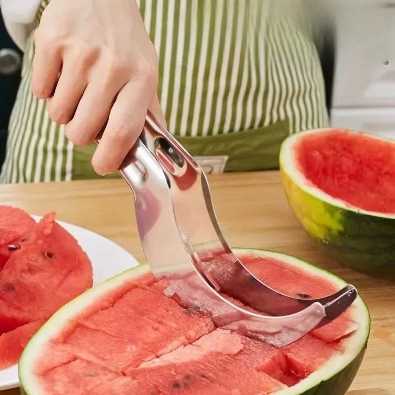 

Watermelon Slicer Cutter Stainless Steel Color Non-slip Plastic Wrap Handle Not Hurt Hands Cantaloupe Kitchen Fruit Cutting Tool