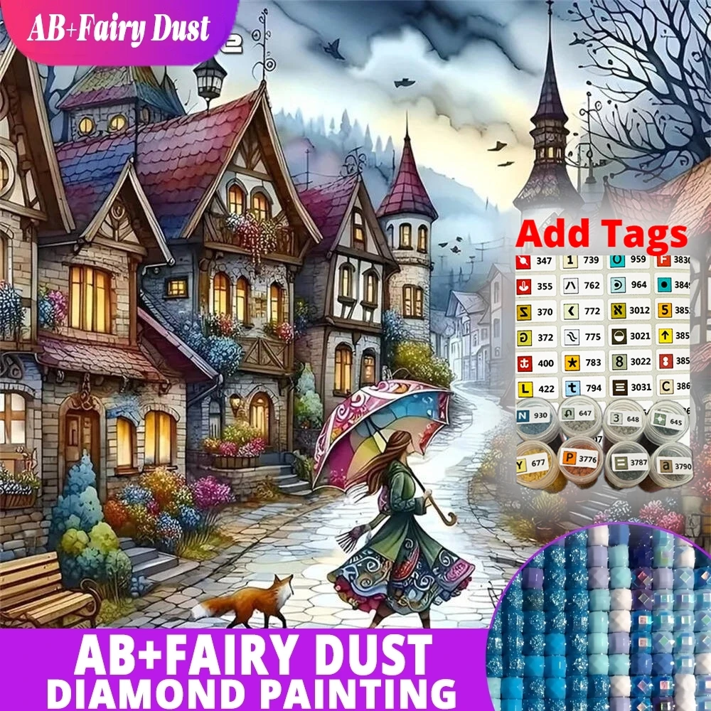 

AB Фея Пыль 5D DIY Алмазная Мозаика Дом Пейзаж Полный Квадратный Круглый Алмазная Картина Уличная Девушка Ручная Работа Праздничные Подарки