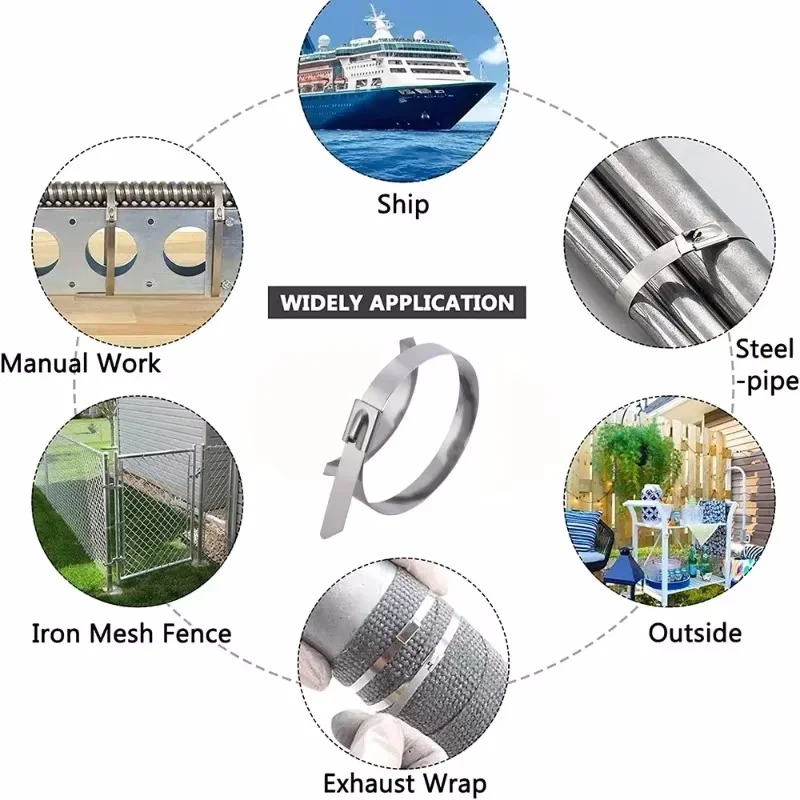 Width 4.6mm 304 Stianless Steel Self Locking Cable Ties Reusable Heavy Duty Cables Tie Organizer Multifunction Zip Tie Fastener