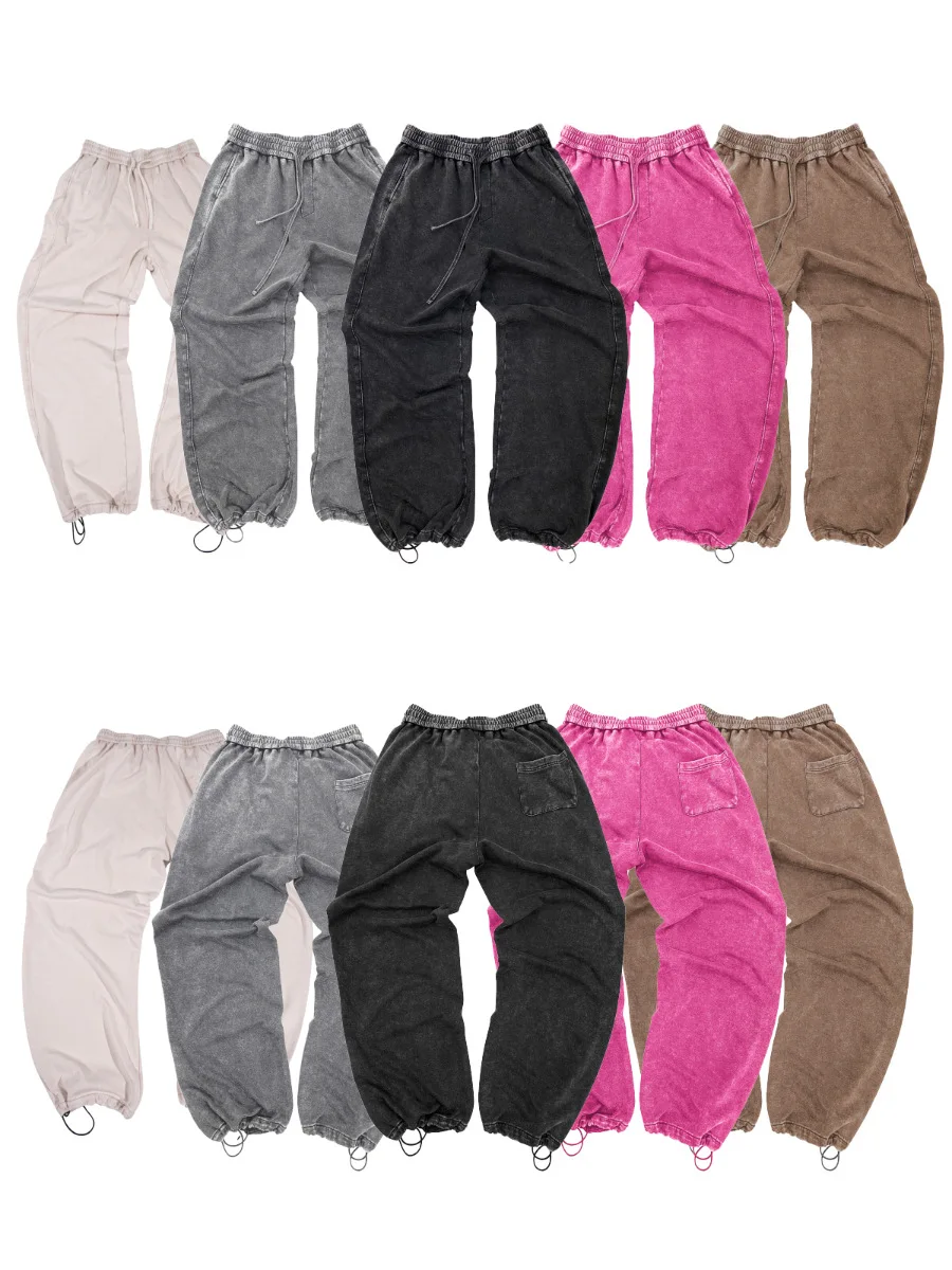 

Men's Washed Sweatpants 2025 Autumn New Style Dopaamine Colored Pants with Pockets Sporty Long Trousers