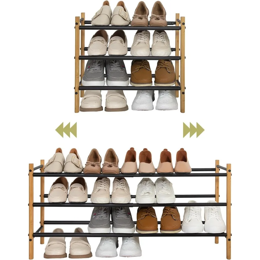 

Shoe Rack Expandable Shoe Storage Organizer for Closet Bamboo Metal Shoe Shelf for Entryway Adjustable Small Shoe Rack for Fron