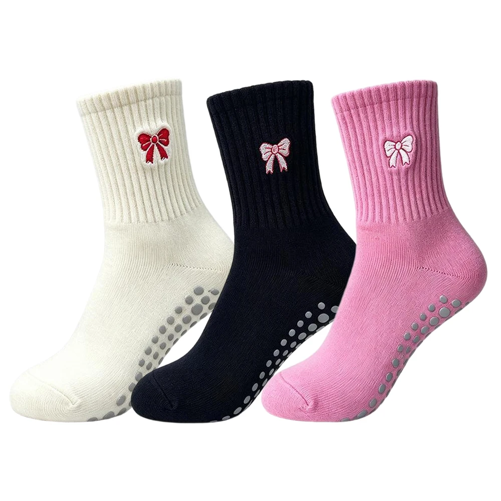 3 pairs of women's anti-slip yoga socks with butterfly embroidery, suitable for Pilates, dynamic fitness, and dance