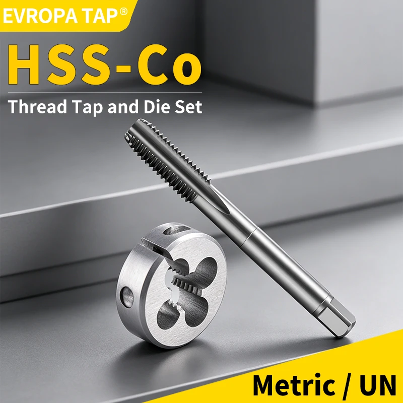 

EVROPA 1 Set Right Hand AD Tap & Die Set – Metric/UNC HSS-Co High Speed Steel for Machine Internal/External Threading & Repair