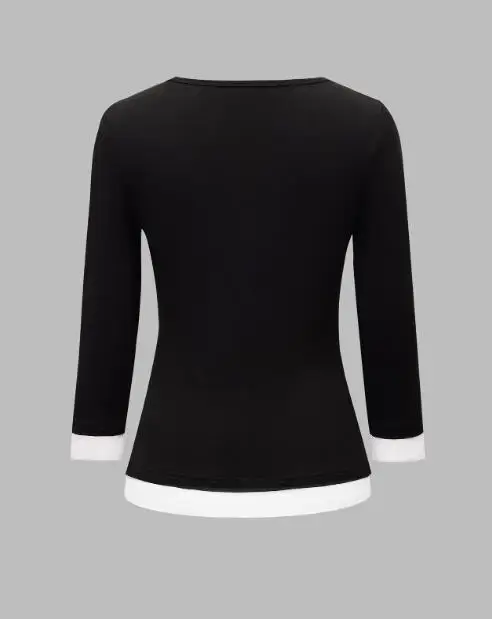 Camiseta feminina slim fit primavera moda y2k estilo clássico simples botão decoração falso design de duas peças camiseta de manga comprida