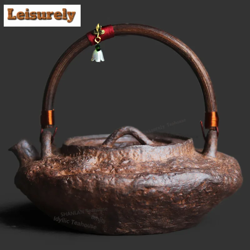 

680ml Coarse Pottery Wind Chime Flower Vine Handle Teapot Creative Tea Infuser Pot Tea Making Kettle With Strainer For Tea Gift