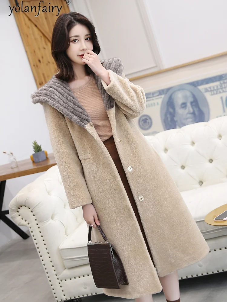 Fur Collar Mink 100% Wool Real Fur Coat Female Jacket Hooded Women Coats Winter Clothes Fashion 2023 Abrigo Mujer