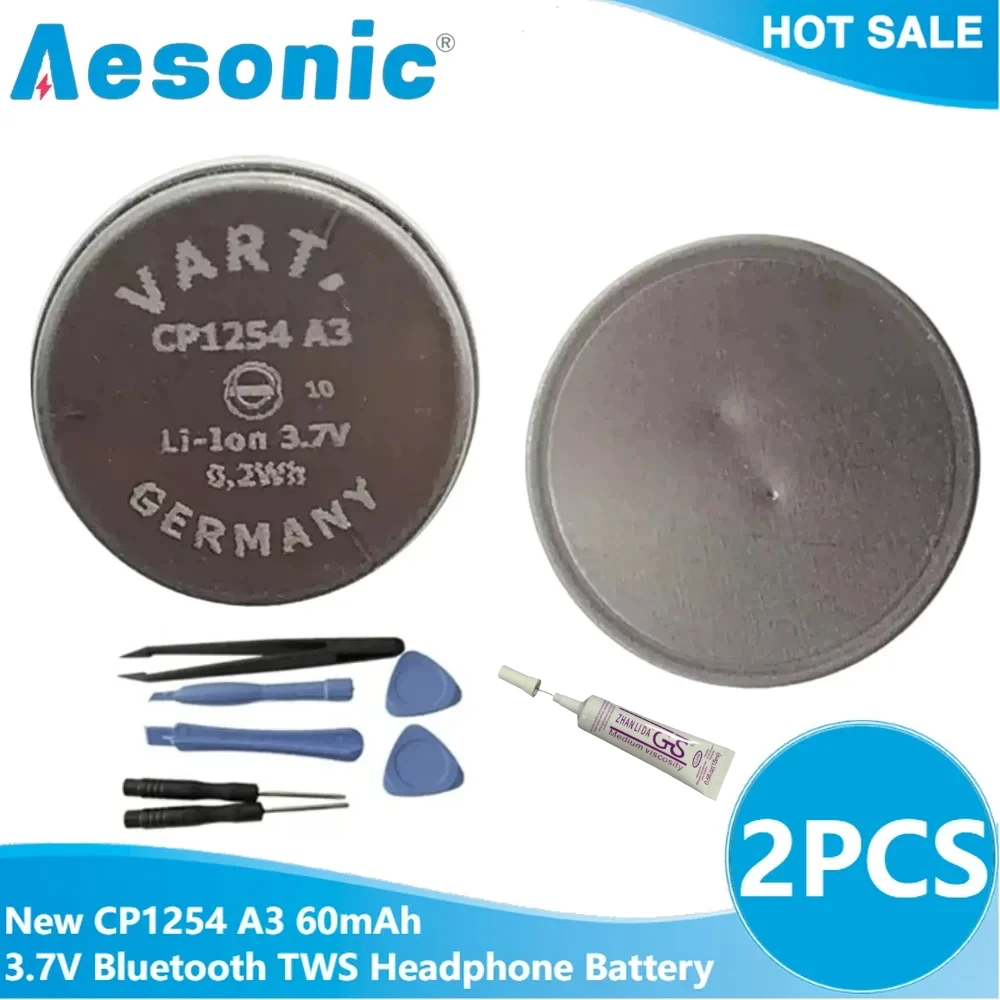 2pcs/lot New Original for VARTA CP1254 A3 60mAh 3.7V Bluetooth TWS Headphone Battery CP1254 A3