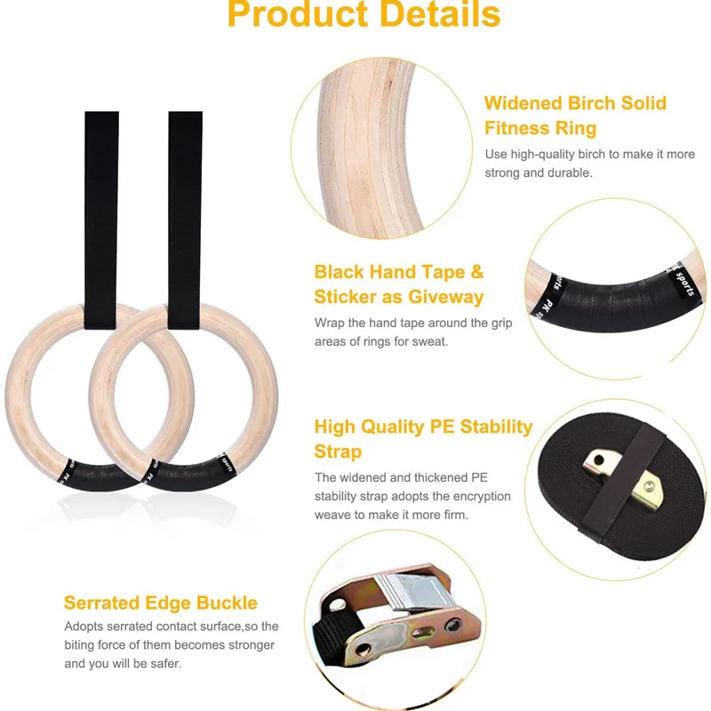 Birch Fitness Gymnastics Rings Anti-Slip Fitness Ring With Adjustable Cam Buckle Straps Home Gym Strength Training Equipment
