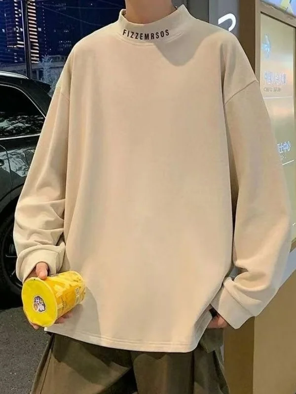 

plus Size Thiened Long Sve f High Collar American Sle Autumn Winter Warm Base irt Loose Fit T-irt for Men And W...