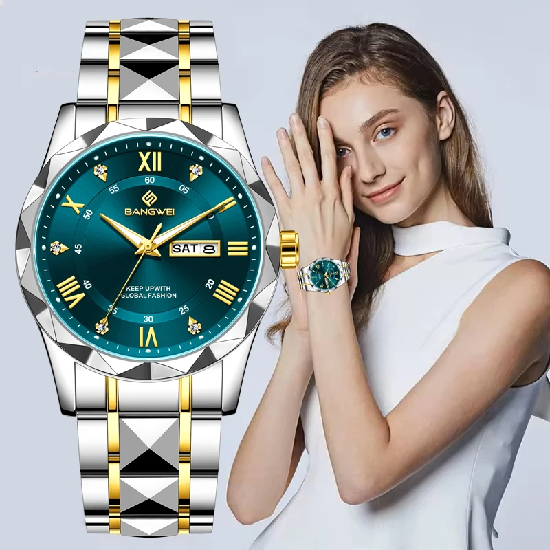 ساعة BANGWEI الأنيقة للسيدات باللون الذهبي المستدير من الفولاذ المقاوم للصدأ مقاومة للماء وساعات مضيئة للنساء ساعة كوارتز إبداعية بسيطة فام #1