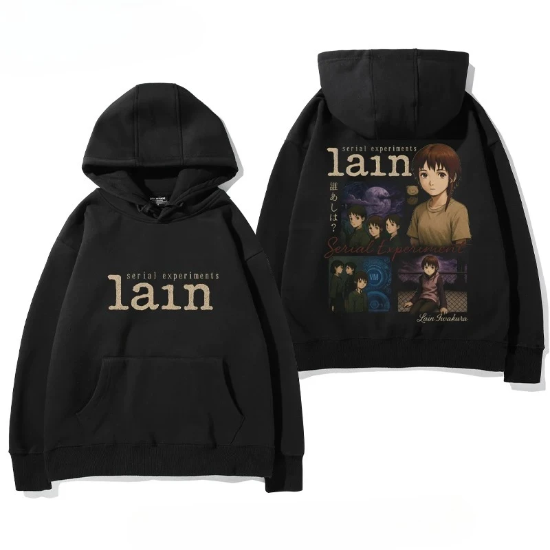Anime Serial Experiments Lain Hoodie Funny Men's Hoodie Harajuku Unisex Street Wear Fleece Pullover Sweatshirt